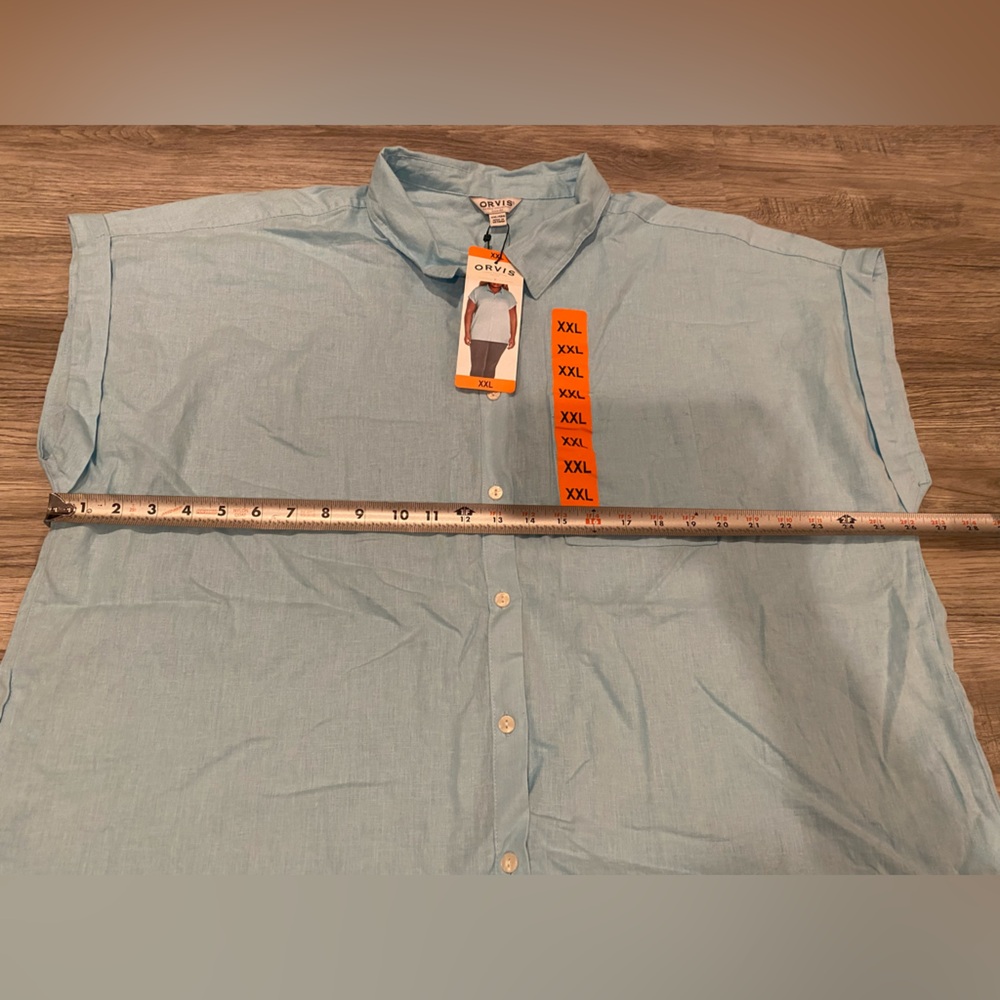 Orvis Blue Short Sleeve Linen Blend Shirt Button Down Size XXL Outdoor Collar - Picture 4 of 5